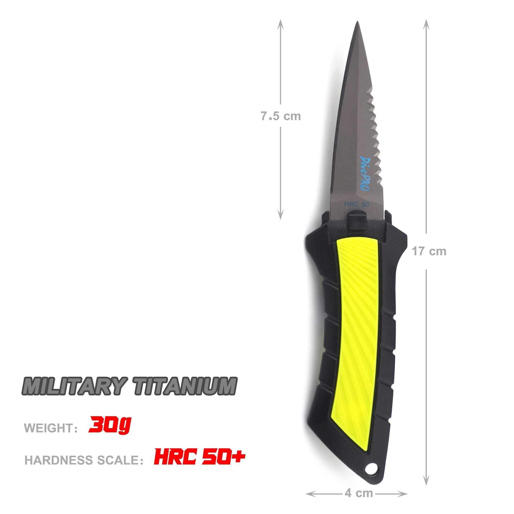 DivePRO Sea Penetrator knife shown with sheath